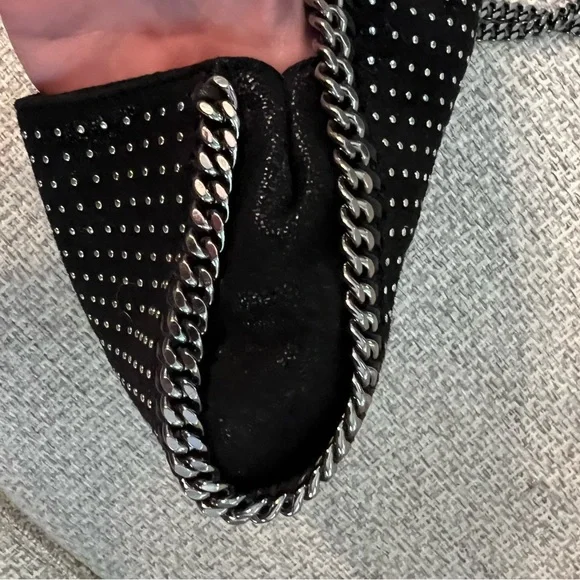 Stella McCartney Shimmery Black Shaggy Deer Studded Falabella Crossbody/Dust Bag - Picture 4 of 12